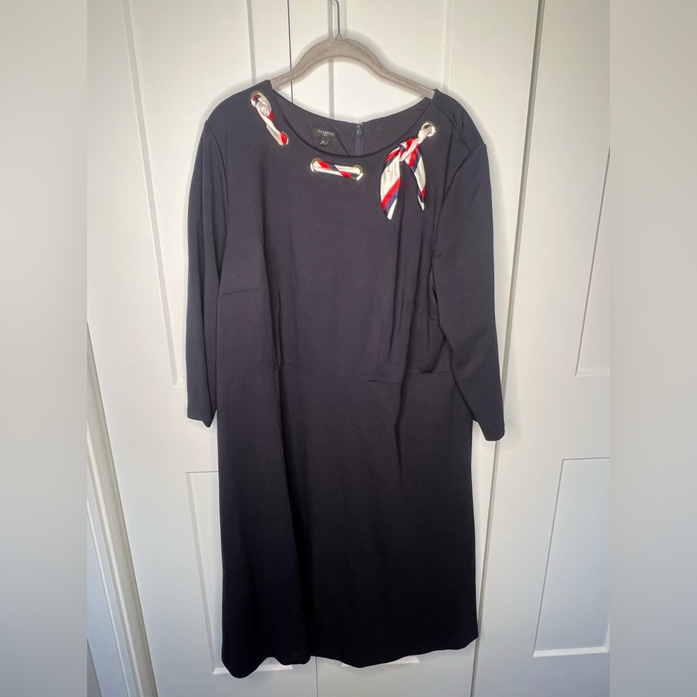 Talbots Navy Ponte Fit & Flare Scarf Neckline Dress Plus Size 16W